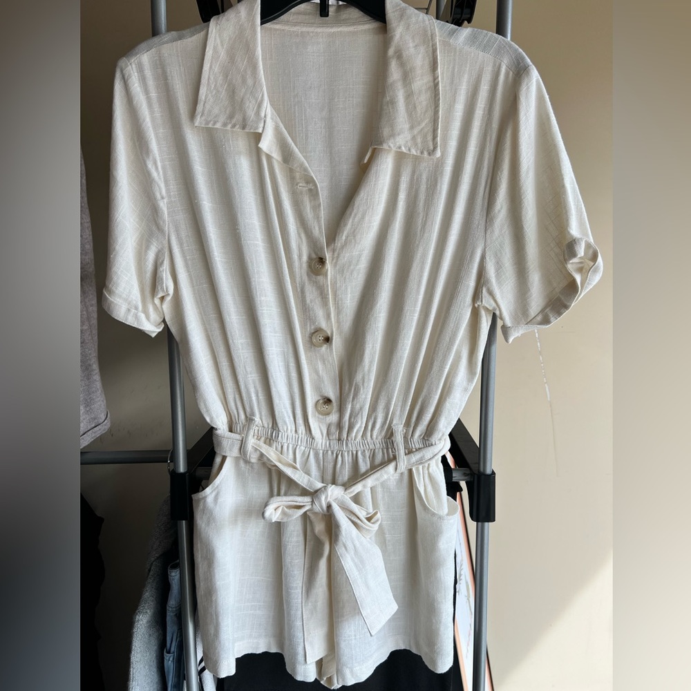 Cream linen romper